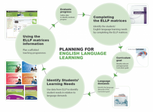 Diagram showing the relationship between completing ELLP matrices, identifying student needs, and using the ELLP matrices.